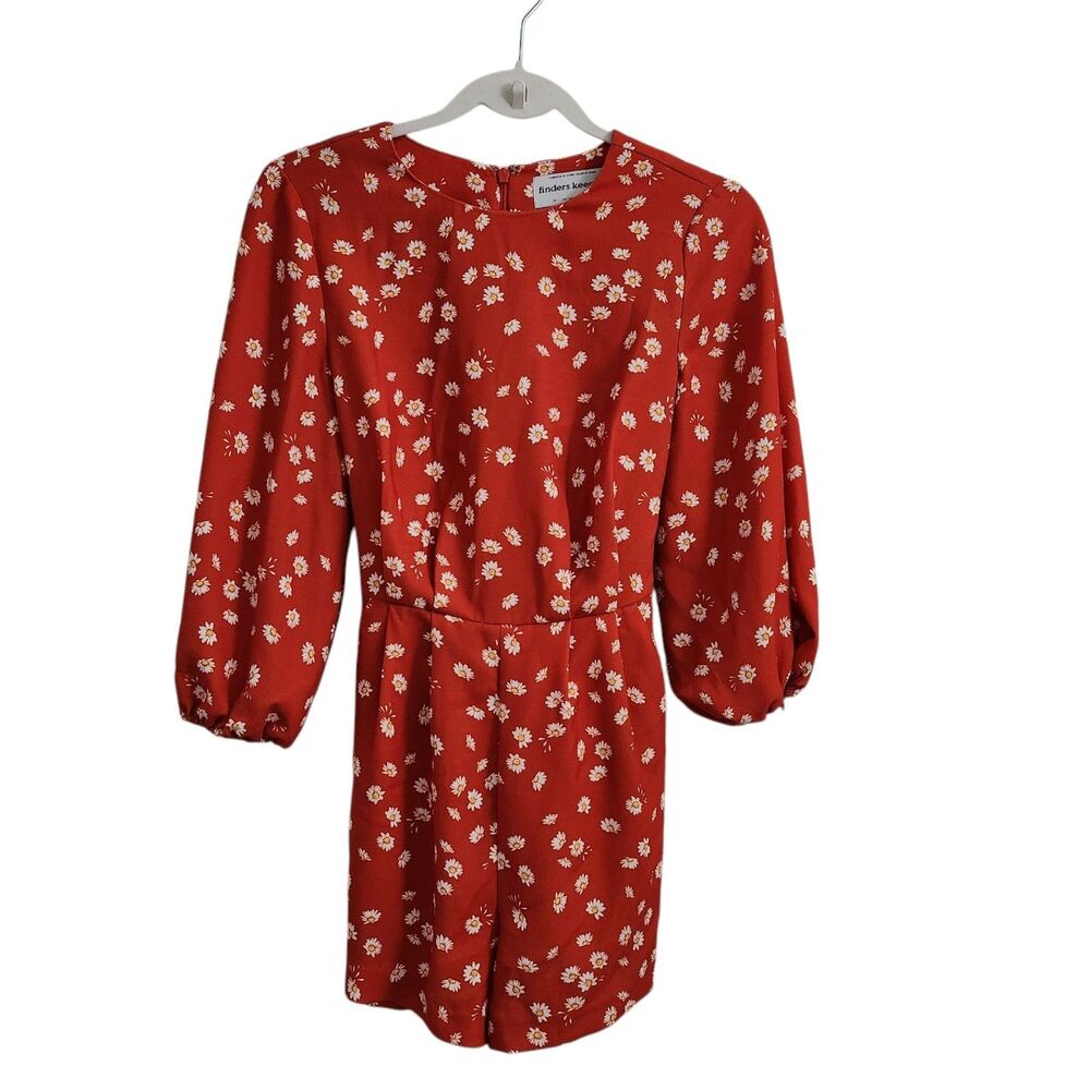Finders Keepers Romper XS Red-Orange Floral Boho Longsleeve Crewneck Resortwear